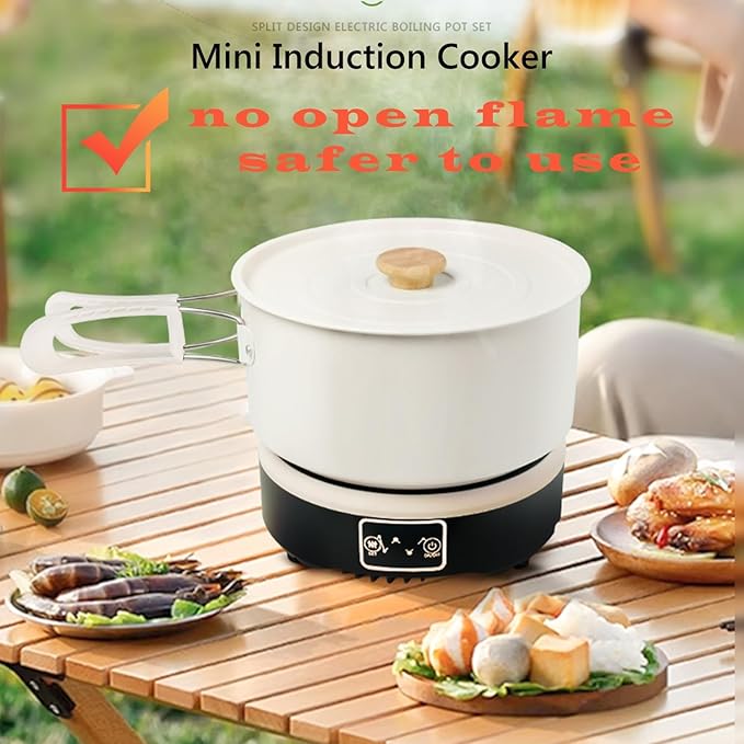 Portable Induction Cooktop with 2-Qt Pot - 650W Fast Heating, Low Noise | 7-Inch Mini Cooker for Travel, Home,Camping & RV | Flameless, Compact Space-Saving Design