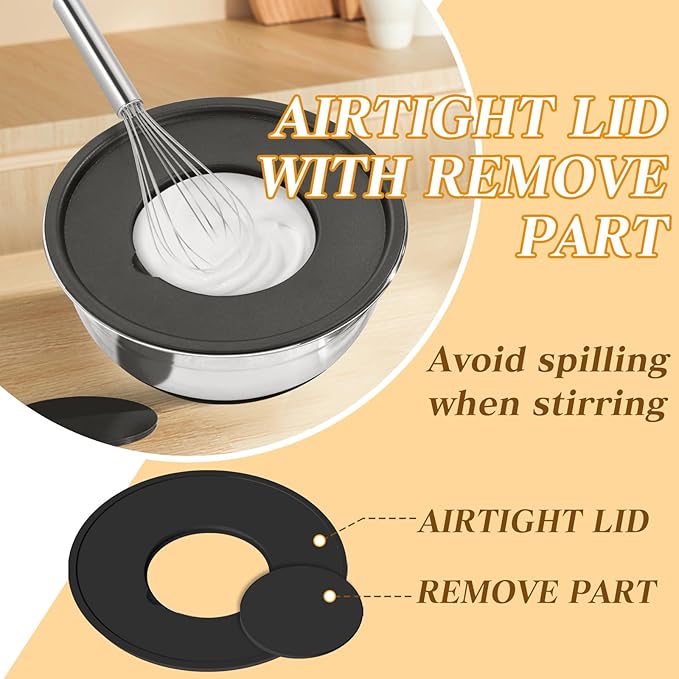 Unokit Mixing Bowls with Lids Set - 7 Pcs Stainless Steel Mixing Bowls with 3 Grater Attachments, Non-Slip Silicone Base Mixing Bowl Set for Kitchen