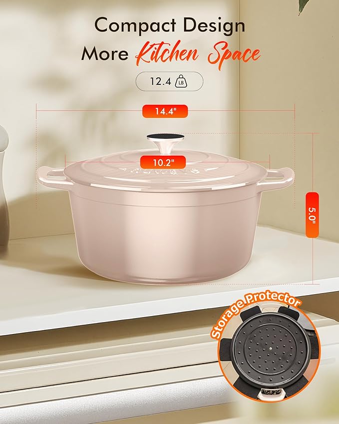 Nuwave 6QT Healthy Enameled Cast Iron Dutch Oven Pot with Lid, Heavy Duty 7-Layer Enamel, Enhanced Rust Protection, Dual Handles, Oven Safe to 500°F for Sourdough Bread Baking, Braise, Stew, Roast