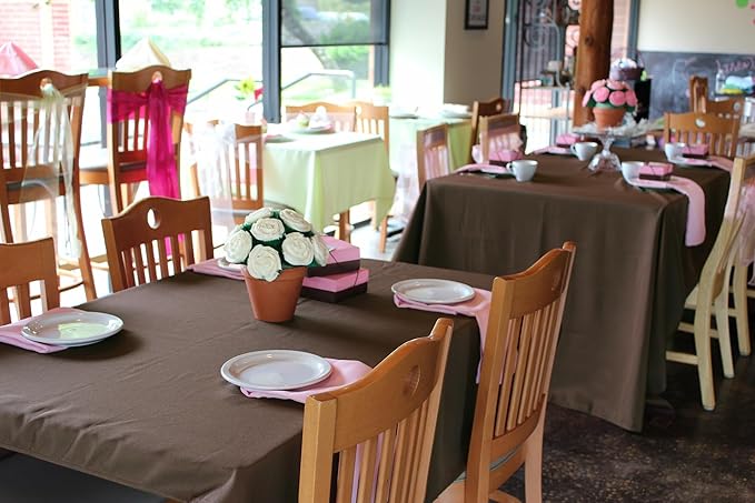 LTC LINENS 5-Pack Rectangular Tablecloths 90 in x 132 in with Rounded Corners - Chocolate Table Cloths for 6 ft Rectangle Tables Floor Length - Polyester Fabric Cloth Table Covers for Wedding, Party