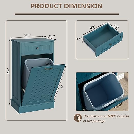 Tilt Out Trash Bin Cabinet Dog Proof Trash Can Holder Kitchen Island Without Garbage Bin or Tilt Out Laundry Hamper (Teal-Blue)