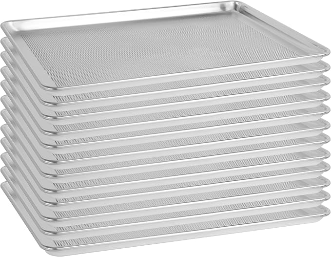 12 Pack Full Size 18" x 26" Aluminum Baking Sheet Pan Perforated, Commercial Bakery Equipment Cookie Sheets, NSF Approved Baking Tray