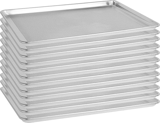 12 Pack Full Size 18" x 26" Aluminum Baking Sheet Pan Perforated, Commercial Bakery Equipment Cookie Sheets, NSF Approved Baking Tray