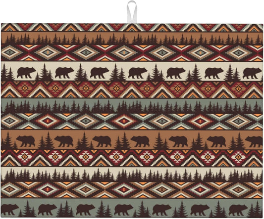 Bear Mountain Microfiber Dish Drying Mat for Kitchen Counter Vintage Rustic Dishes Pad Dish Drainer Rack Mats 18"x24" Absorbent Washable Reusable