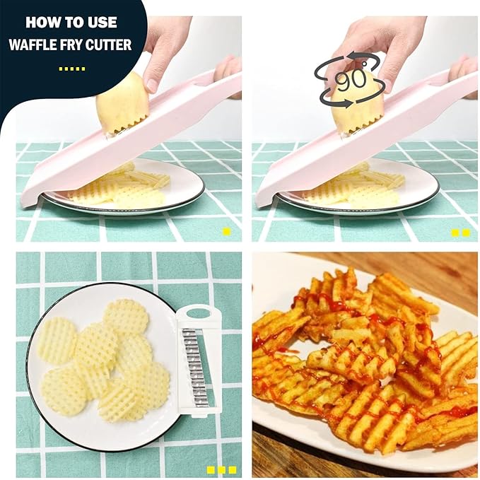 Mandoline Slicer for Kitchen Slicer Vegetable Cutter 5 In 1 Veggie Slicer Potato Slicer waffle fry cutter Hot Swap Mandolin with Peeler for Vegetables Carrot Shredder Cucumber Slicer - Pink