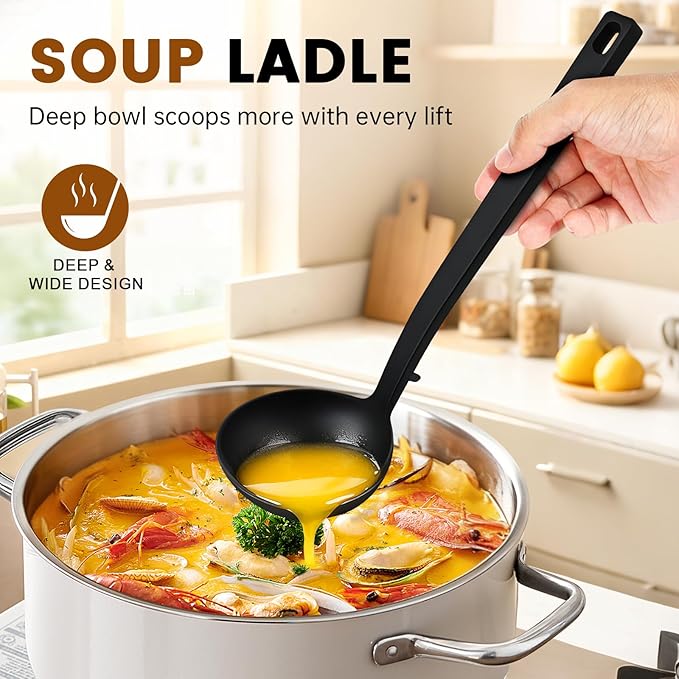 4 Pcs Silicone Cooking Utensils Set, Heat Resistant Silicone Spatulas Include Solid & Pancake Turner, Solid & Slotted Soup Ladle, Kitchen Utensils set for Non-Stick Pans, for Frying Draining Flipping