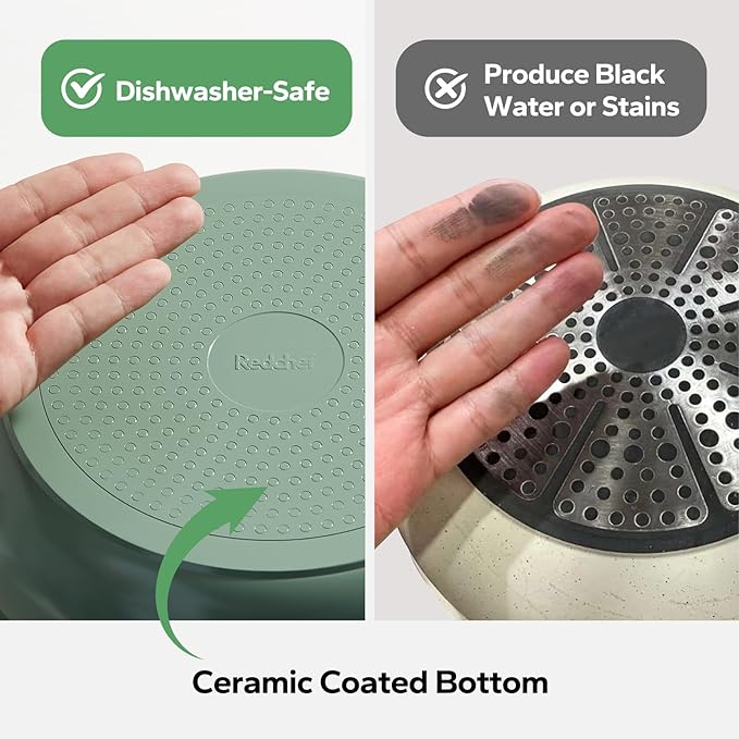 Redchef Pots and Pans Set Non Stick, Ceramic Cookware Set, Stackable Pots Pans, Non Toxic, PFAS/PFOA/PTFE Free, Induction Kitchen Cooking Set with Removable Handles, Dishwasher Safe, Green