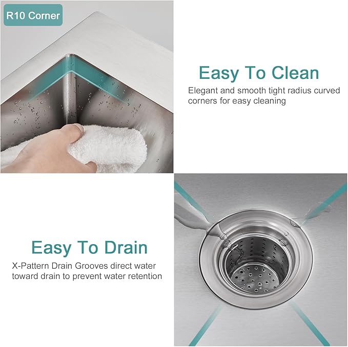 15 inch Drop in Bar Sink, Small Topmount Kitchen Sink Single Bowl, Handmade T-304 Stainless Steel Overmount Kitchen Bar Sink with Basket Strainer