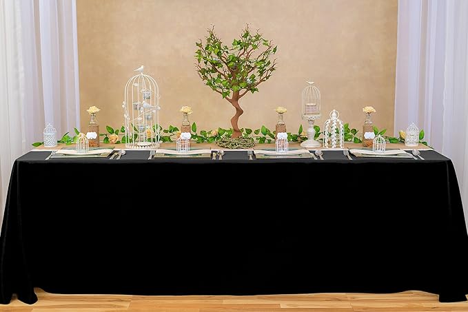 LTC LINENS 5-Pack Black Rectangular Tablecloths 90 in x 156 in with Rounded Corners - Ideal for 8 ft Tables with Floor-Length Drop - Polyester Fabric Cloth Table Covers for Wedding, Party
