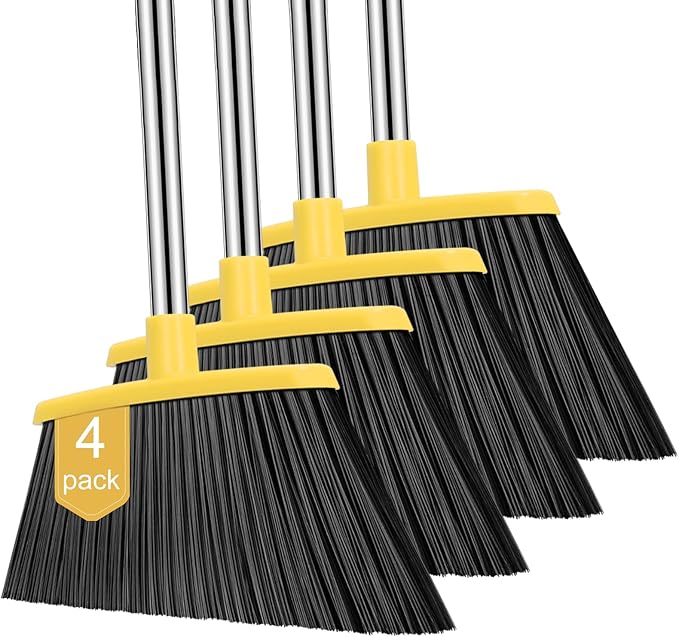 NACENA Heavy Duty Broom, 55 Inch Long Handle Outdoor Large Angle Brooms, Commercial Broom for Sweeping Indoor, for Home Garage Kitchen Office Courtyard Lobby Patio Lawn Concrete, 4 Pack (Black&Yellow)