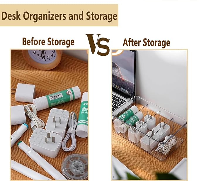 8 Pack Refrigerator Organizers and Storage,Clear Plastic Storage Bins with 3 Dividers for Pantry,Kitchen,Fridge Organization and Storage,Snack Containers for Spice Packets,Tea bag organizer