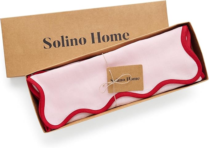 Solino Home Scallop Cloth Placemats Set of 4-100% Pure Linen Red and Pink Placemats 14 x 19 Inch - Giselle Scallop Edge, Handcrafted and Machine Washable