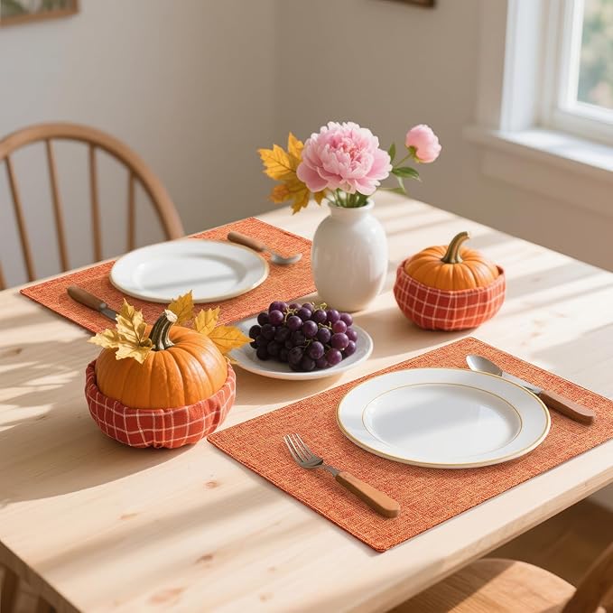 Homaxy Cloths Placemats for Dining Table Set of 4, Heat Resistant Washable Cotton Linen Blend Table Mats, Ideal for Kitchen Party Dining Decoration, 13" x 19", Orange