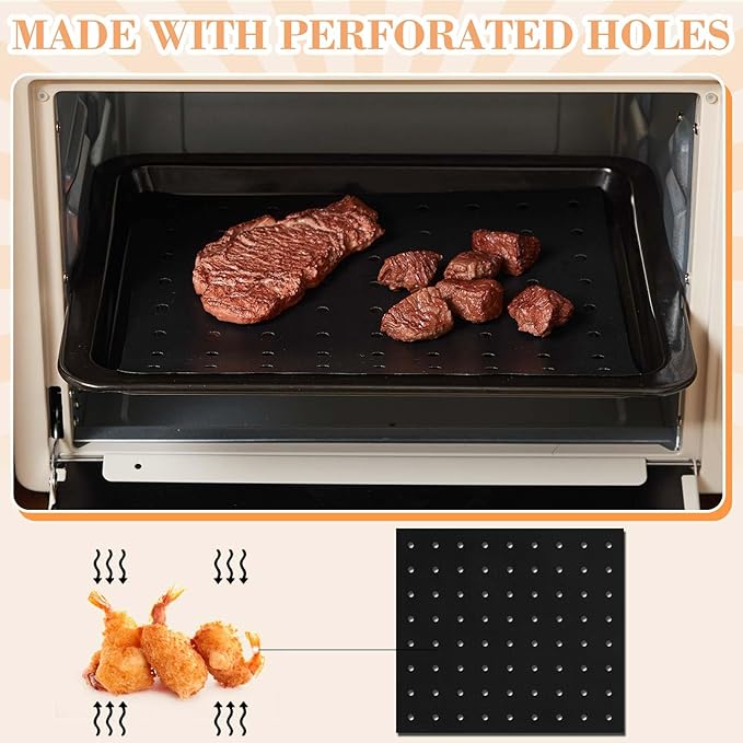 9 Pcs Reusable Oven Air Fryer Liners Set Compatible with Emeril Lagasse 11 x 10 Inch 26 Quart Extra Large Air Fryer Oven Bakeware Set with 3 Liners + 3 Grids + 3 Perforated Liners for Baking Cooking