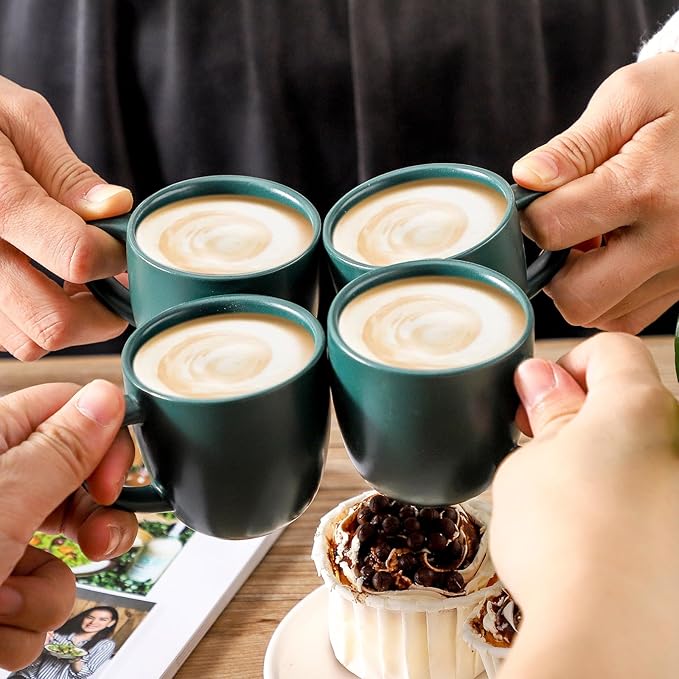 Hasense Stackable Porcelain Mini Espresso Cups and Saucers Set of 6, 4 OZ Ceramic Small Demitasse Espresso Shots Cups with Lids for Nespresso Lungo, Latte, Cafe Mocha and Tea, Green