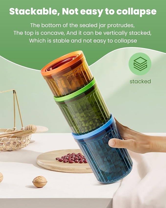6Pcs Pop Airtight Food Storage Containers Set with Lids, BPA-Free Stackable Kitchen Pantry Organization, One-handed Opening Airtight Containers for Candy, Snack, Sugar, Cereal (0.3, 0.5, 0.7qt)*2