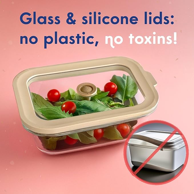 Ziruma Non-Toxic 2.6 Cup Glass Food Storage Containers With Lids - Soup Containers with Lids, Plastic Free Meal Prep, Airtight Food Container, Microwave and Freezer Safe, 4 Pack