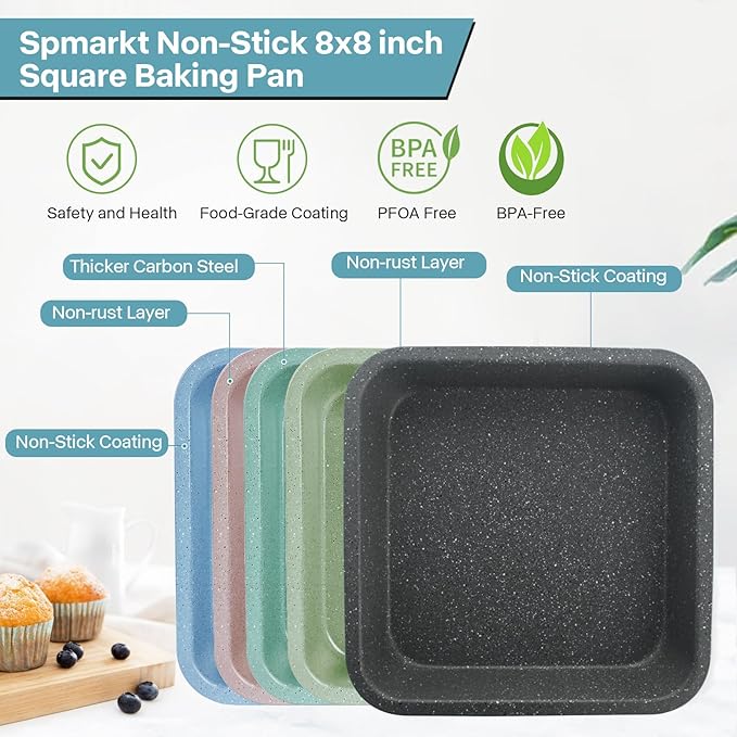 2-Pack 8x8 Baking Pan, Non-Stick 8 inch Square Paking Pan, Cornbread Square Cake Pan, Suitable for Home Kitchen Daily Baking, Wedding, Birthday Party Brownie Making, Easy Release