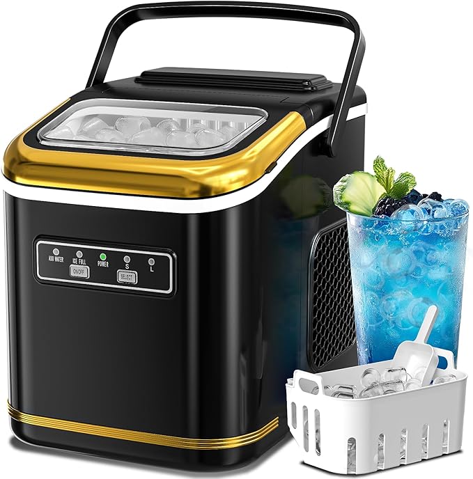 Countertop Ice Maker Machine, Portable Compact Small Bullet Ice Maker with Self Cleaning Function Makes 9 Cubes in 6 Minutes, Up to 26lbs in 24 Hours, Ideal for Camping Dorm Home Outdoor Use(Black)