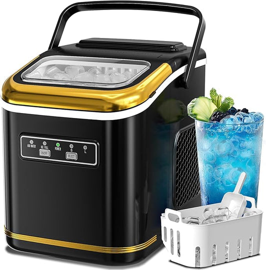 Countertop Ice Maker Machine, Portable Compact Small Bullet Ice Maker with Self Cleaning Function Makes 9 Cubes in 6 Minutes, Up to 26lbs in 24 Hours, Ideal for Camping Dorm Home Outdoor Use(Black)