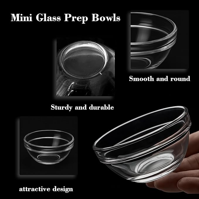 12 Pack Mini Glass Prep Bowls - 2.5OZ Small Ramekins for Condiments, Dipping Sauces, Kitchen Organization