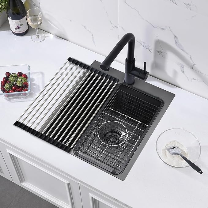 15 Black Drop In Kitchen Bar Sink, ZDHHT 15 x 18 x 10 Inches 16 Gauge T304 Black Stainless Steel Topmount Small Kitchen Sink Bar Prep Outdoor Sink RV Sink