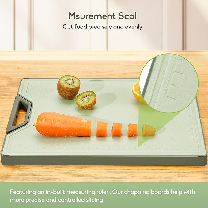 Titanium Cutting Board – Double Sided Cutting Boards for Kitchen, Pure Titanium & Wheat Straw PP, Food-Grade Metal Chopping Board, Easy to Clean Large Size 16"x11" (Green & Silver)