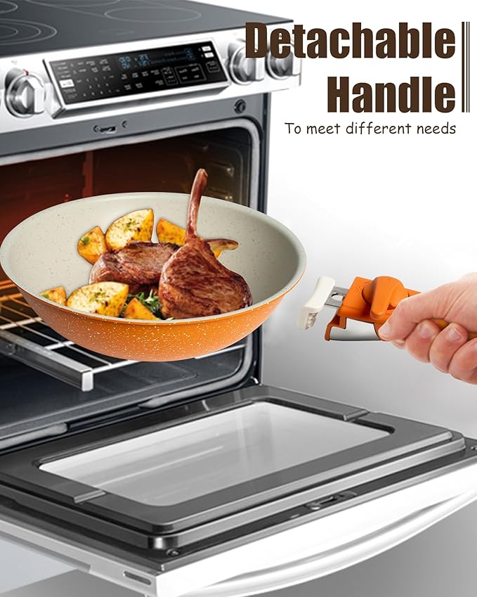 22-Piece Non-Stick Pots and Pans Set, Ceramic Cookware Set with PFAS-Free, Stackable & Detachable Handles, Orange