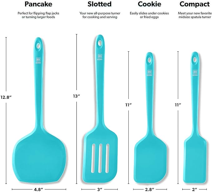 New DI ORO Silicone Turner Spatula Set - Kitchen Spatulas for Nonstick Cookware - Cooking Utensils for Flipping Eggs & Pancakes - 600°F Heat-Resistant BPA Free Turners - Dishwasher Safe (4pc, Teal)