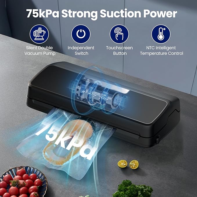 Vacuum Sealer Machine, 7-in-1 Vacuum Sealer for Food with Built-in Cutter and Bag Storage, Dry/Moist/Gentle Mode, Removable Drip tray, Complete Starter Kits