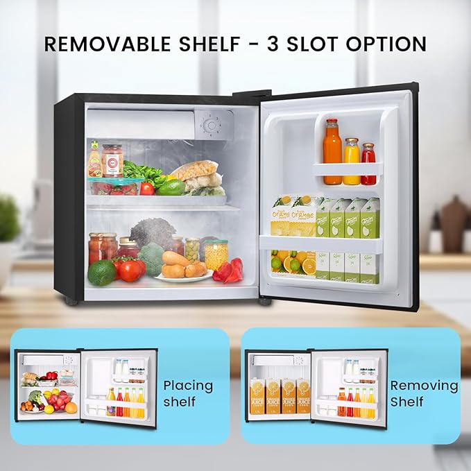 1.6 Cu.ft Mini Fridge with Freezer, Compact Refrigerator, Single Reversible Door, Ultra Quiet, Energy Efficient for Office, Dorm, Bedroom, Apartment, Black
