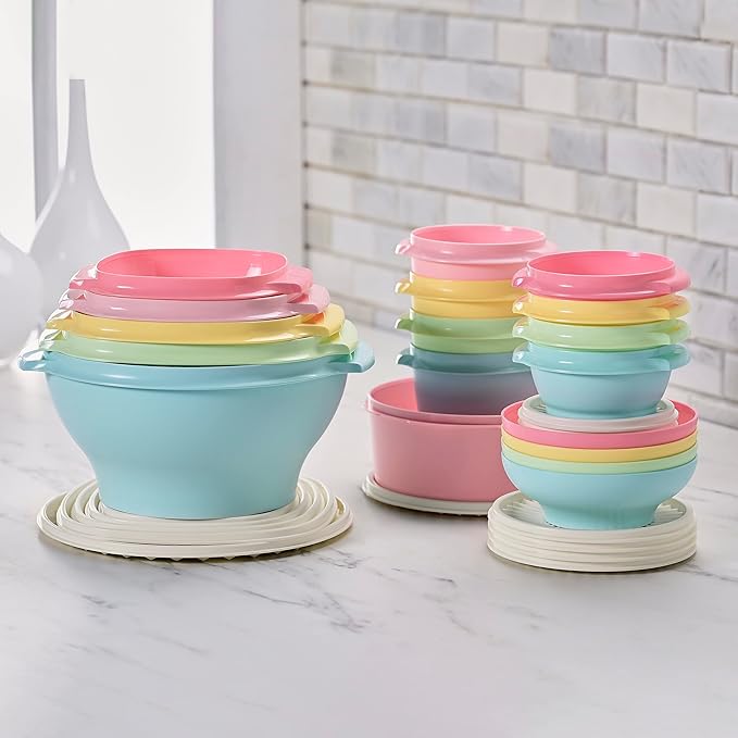 Tupperware Heritage Collection, 36 Piece Food Storage Container Set in Vintage Colors, Dishwasher Safe and BPA Free (18 containers, 18 lids)