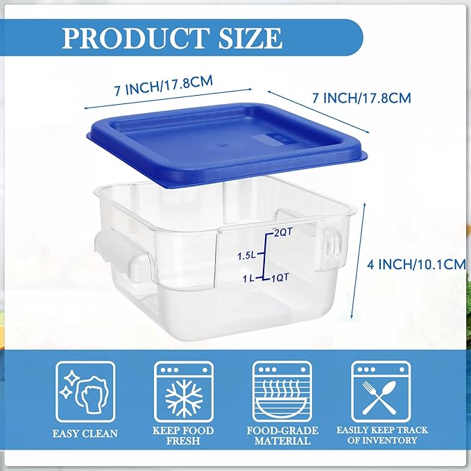 Lallisa 8 Pcs 2 Quart Food Storage Containers with Lids Clear Square Polycarbonate Marinating Container Dough Bucket with Lid(Blue)