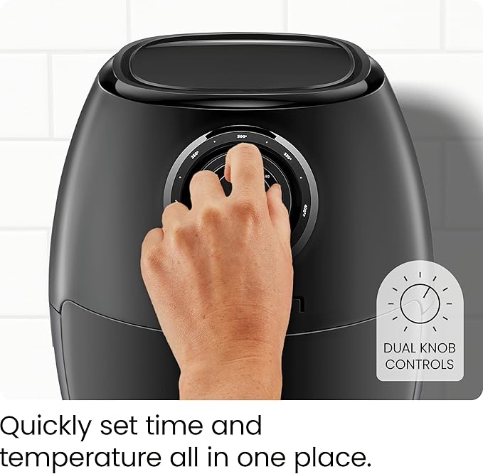 CHEFMAN Small Air Fryer Healthy Cooking, 3.6 Qt, Nonstick, User Friendly and Dual Control Temperature, w/ 60 Minute Timer & Auto Shutoff, Dishwasher Safe Basket, Matte Black, Cookbook Included