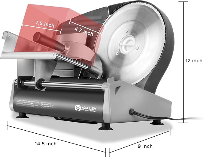 Meat Slicer, Electric Deli Meat Slicer with 8.7" Stainless Steel Blade, Adjustable Thickness Slicer for Home Use, Easy to Clean, Cuts Meat, Bread, Cheese, Black