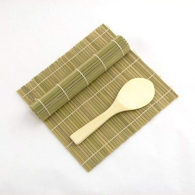 JapanBargain, Sushi Making Kit, 2 Green Bamboo Sushi Rolling Mats with Natural Bamboo Rice Paddle, Sushi Roller Mat Set for Beginners and Home Chefs