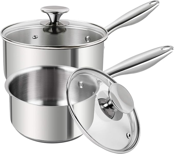 MICHELANGELO Stainless Steel Saucepan Set 1Qt & 2Qt, Premium German Technology Sauce Pans 2 Piece, 18/10 Stainless Steel Sauce Pan Set, Induction Compatible