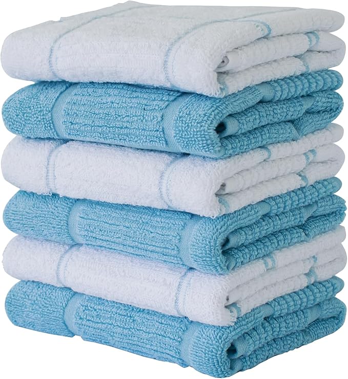 CRAFTSWORTH Kitchen Towels, 15 x 26 Inches, Pack of 6, 400 GSM, 100% Ring Spun Cotton, Aqua Combo Windowpane Dish Towels Super Soft and Absorbent, Tea Towels and Bar Towels