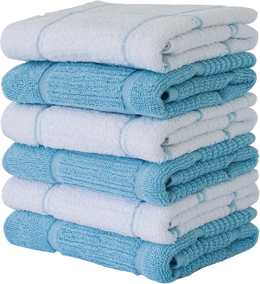 CRAFTSWORTH Kitchen Towels, 15 x 26 Inches, Pack of 6, 400 GSM, 100% Ring Spun Cotton, Aqua Combo Windowpane Dish Towels Super Soft and Absorbent, Tea Towels and Bar Towels