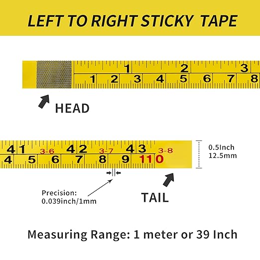 2Pcs Steel Self-Adhesive Measuring Tape, Imperial & Metric Tape Measure Sticker Ruler, Left to Right and Right to Left Stick on Tape Measure for Workbench, Woodworking, Saw & Drafting, 100cm/39Inch