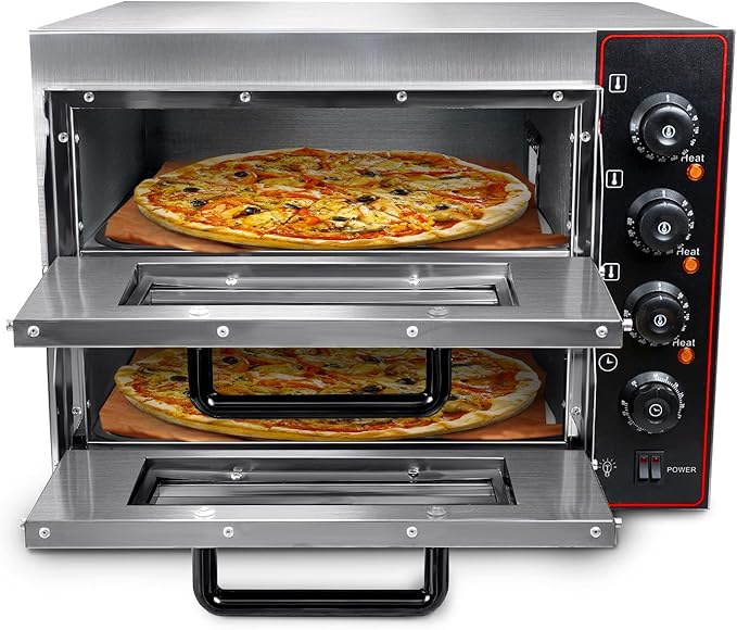 Shikha Commercial Pizza Oven 16 inch Pizza Double Deck 3000W 110V Electric Oven Multipurpose Toaster Bake Broiler 40L Capacity Stainless Steel for Restaurant Home Pizza Pretzels Baked Roast Yakitori