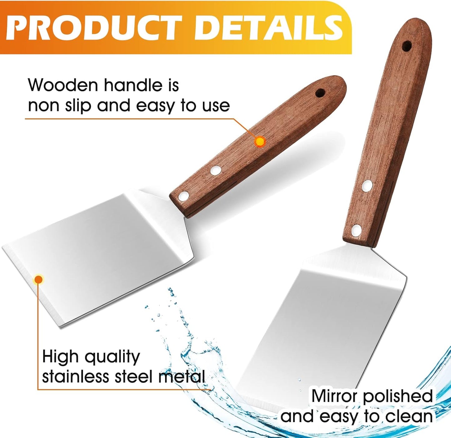 BBTO 20 Pcs Small Brownie Cookie Pizza Spatula Pie Server Stainless Steel Cake Serving Spatula Baking Triangular Spade Wood Handle Shovel for Desserts Pizza Pie Cake Biscuit(Brown)