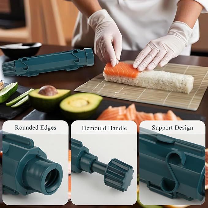Sushi Making Kit, Sushi Roller Kit for Beginner, Sushi Bazooka with Bamboo Sushi Rolling Mats, Rice Mold, Chopsticks, Sushi Mold, Sushi Maker