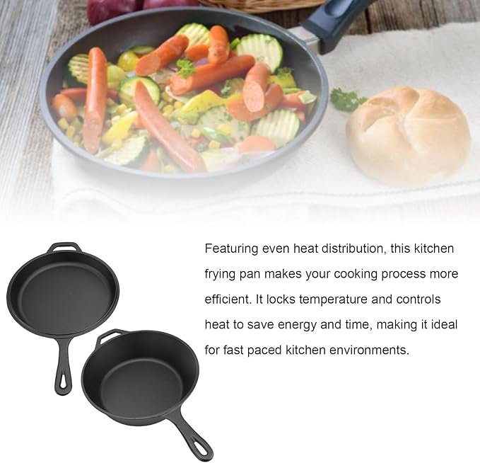 2 Piece Set Cast Iron Skillet, Even Heating & Non Stick Cast Iron Frying Pan for Home Kitchen