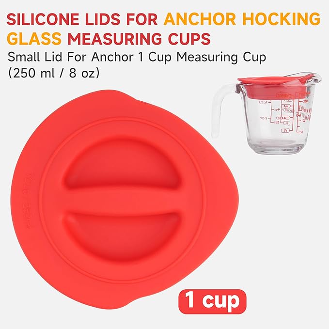 Silicone Replacement Lid Only Fit For Anchor Hocking 1-Cup/250 ML Glass Measuring Cup, Reusable & Durable, Dishwasher, Microwave Safe (Cup not Included)