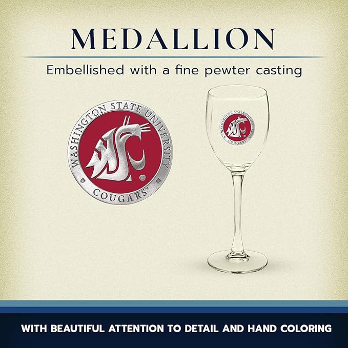 Heritage Pewter Washington State Cougars Glass Goblets – Set of 2 | 12 OZ Goblet Wine Glasses | Expertly Crafted Pewter Glass
