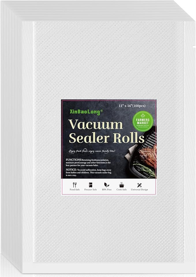 Vacuum Sealer Bags For Food,100 Quart 11" x 16",Commercial Grade BPA Free Bag, Durable Customized Size Food Vac Bags for Storage and Sous Vide Cooking，Puncture Prevention