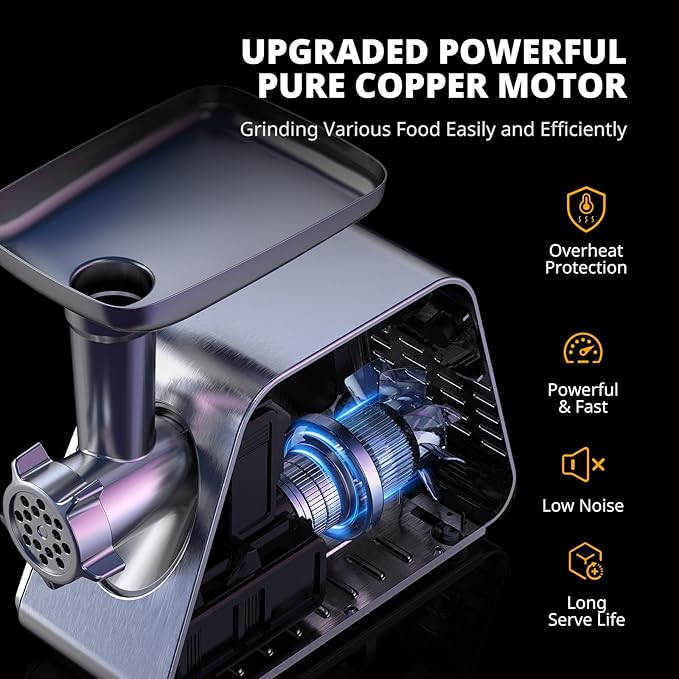 AIRMSEN Electric Meat Grinder & Tomato Sauce Press Maker with Strainer - Heavy Duty Food Mill Machine for Grinding Meat, Making Tomato Sauce, Sausage, Kibbeh for Home Kitchen Use