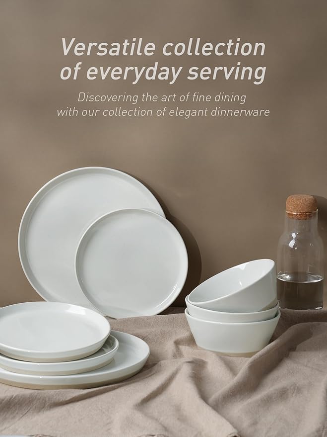 Famiware Saturn Speckled Dinnerware Sets for 6 (18 Pieces), Stoneware Plates and Bowls Dish Set - Chip and Scratch Resistant, Microwave and Dishwasher Safe, White