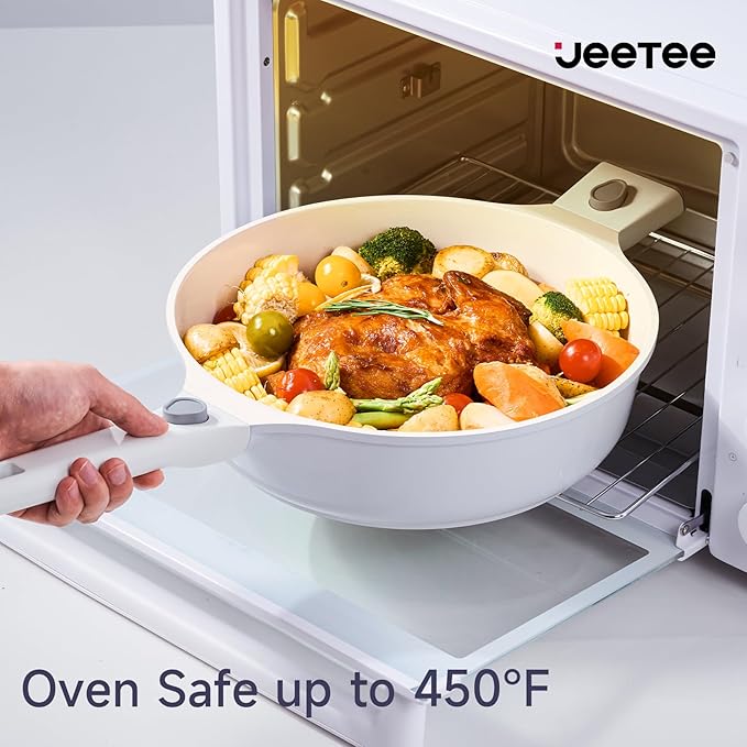 JEETEE Nonstick Pots and Pans Set with Removable/Detackable Handle (Beige, 22 Pcs)